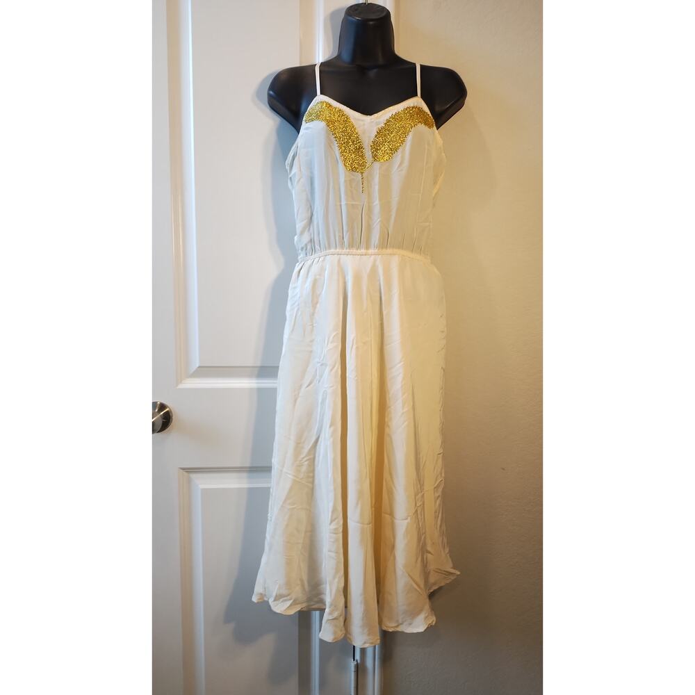 NWT Beyond Vintage Embroidered Golden Feather Silk Dress Size S